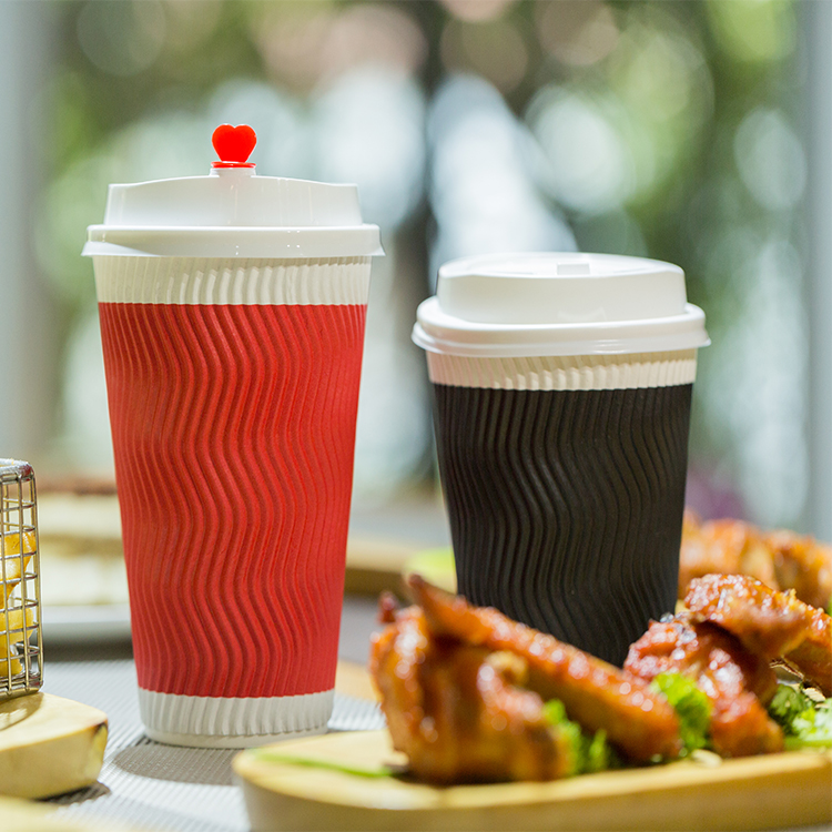 Eco Friendly Take Away Ripple Paper Cup With Lid