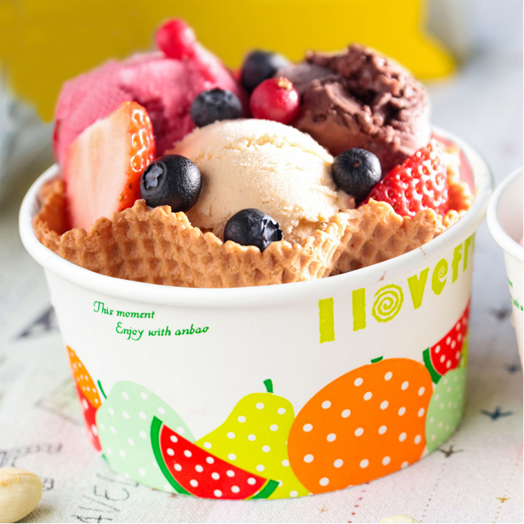 Customized Print Colorful Disposable Yogurt Ice Cream Paper Bowl