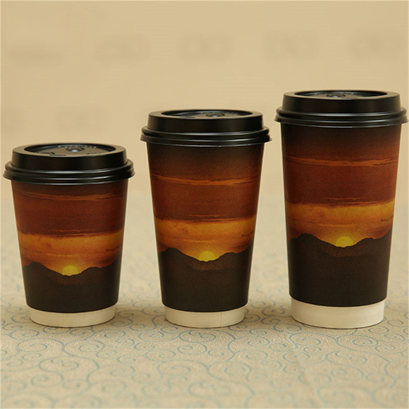 Excellent quality low price double wall coffee paper cup with lid fan coated pe