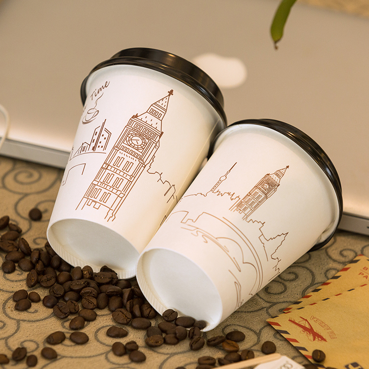 100% Biodegradable Logo Printing Paper Coffee Cup With Lid